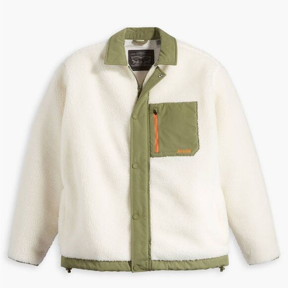 Levi's Buchanan Sherpa Men's Off White and Green Jacket NWT 2XL - Picture 3 of 15